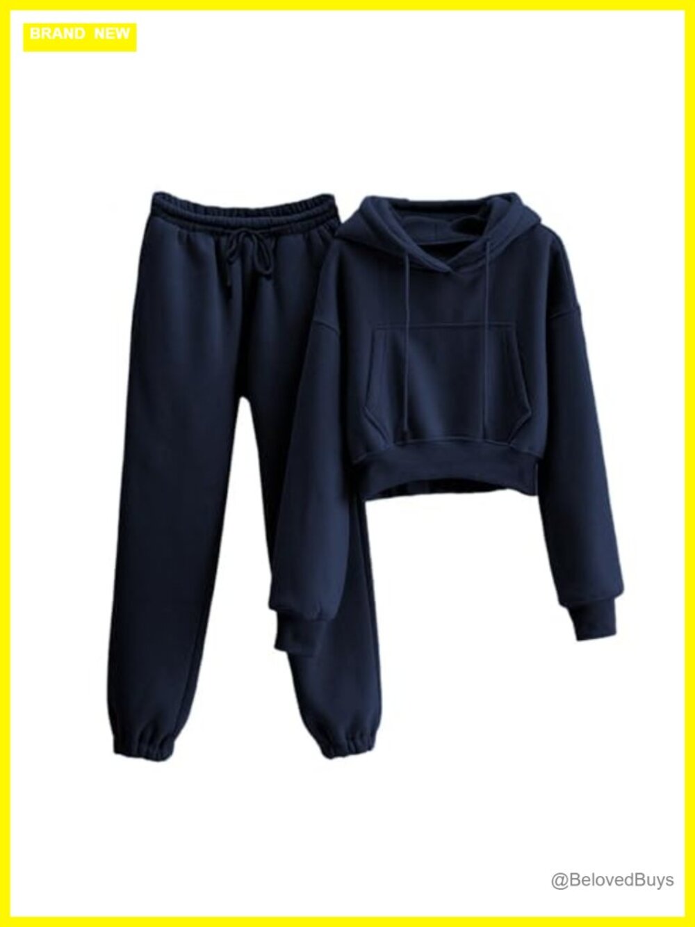 Fleece 2 Piece Sweatsuit Crop Hoodie Jogger Lounge Set